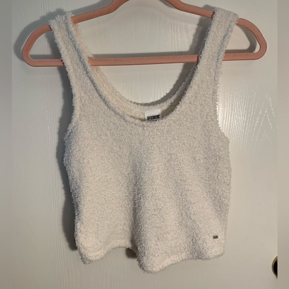 Victoria’s Secret PINK EUC ivory soft fuzzy sweater tank top Size XS